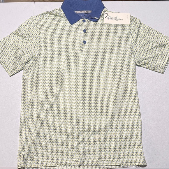 Walter Hagen Green Pattern Polo with Blue Collar - Picture 1 of 5